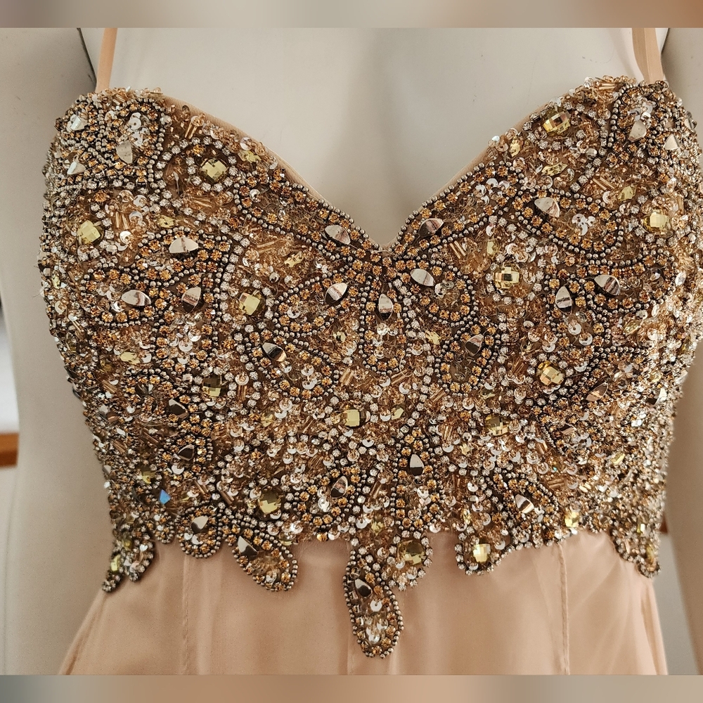 Jovani 81120 Blush Peach Beaded Chiffon Formal Gown | Crystal Bodice | Gala 6 - Picture 8 of 16